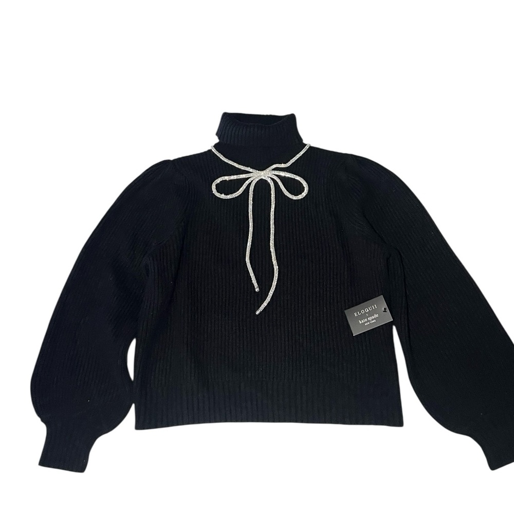 Eloquii x Kate Spade black chunky rhinestone bow mock sweater 14/16 NWT